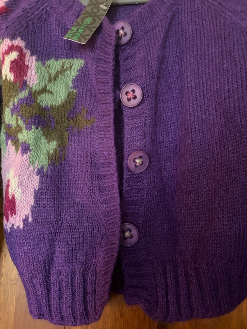 Stile Benetton Floral Knit Button-Front Women’s Cardigan Sweater - Picture 3 of 5